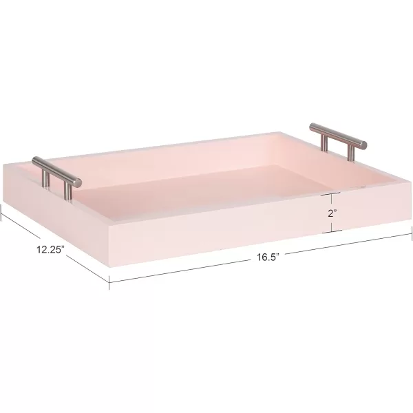 Kate and Laurel Lipton Decorative Tray with Polished Gold Metal Handles Soft PinkPinkSilver