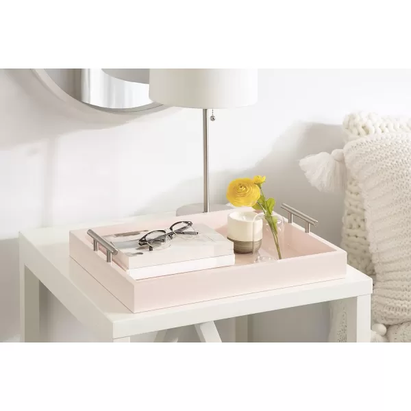 Kate and Laurel Lipton Decorative Tray with Polished Gold Metal Handles Soft PinkPinkSilver