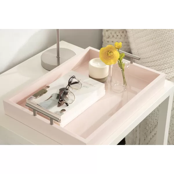 Kate and Laurel Lipton Decorative Tray with Polished Gold Metal Handles Soft PinkPinkSilver