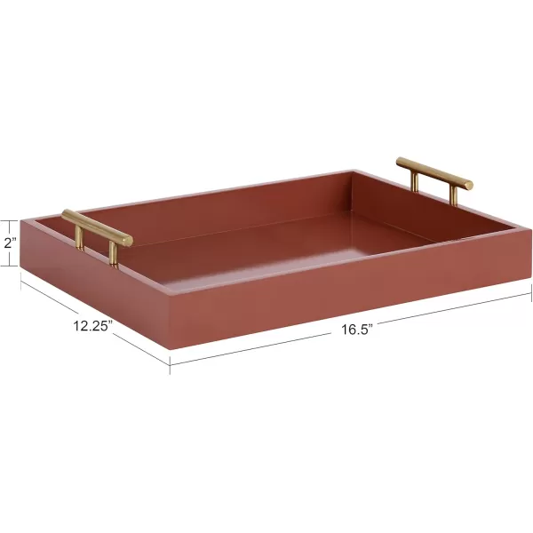 Kate and Laurel Lipton Decorative Tray with Polished Gold Metal Handles Soft PinkRed