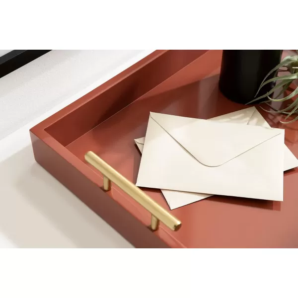 Kate and Laurel Lipton Decorative Tray with Polished Gold Metal Handles Soft PinkRed