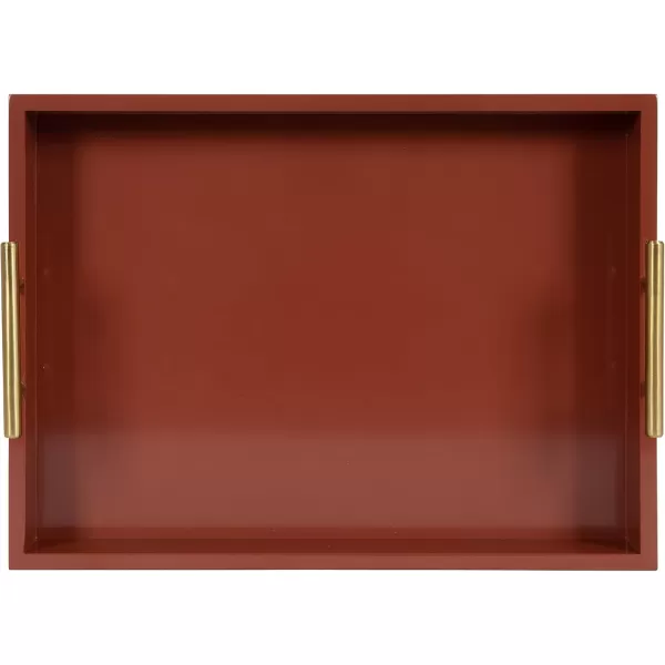 Kate and Laurel Lipton Decorative Tray with Polished Gold Metal Handles Soft PinkRed