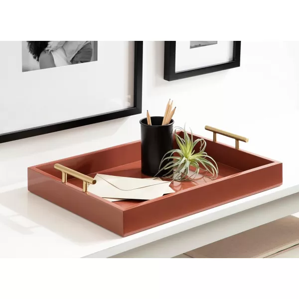 Kate and Laurel Lipton Decorative Tray with Polished Gold Metal Handles Soft PinkRed