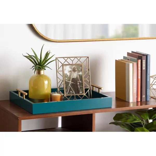 Kate and Laurel Lipton Decorative Tray with Polished Gold Metal Handles Soft PinkTeal