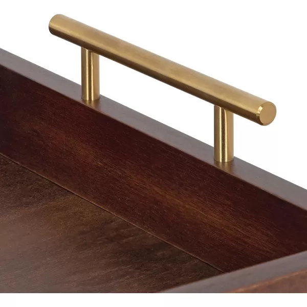Kate and Laurel Lipton Decorative Tray with Polished Gold Metal Handles Soft PinkWalnut Brown