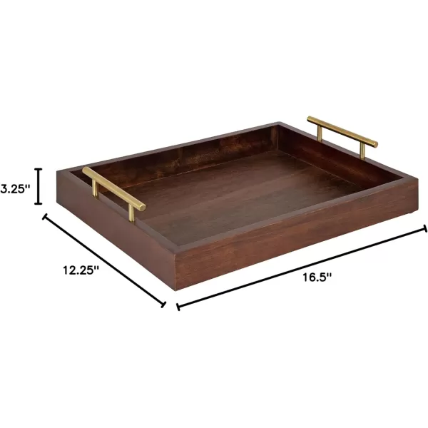 Kate and Laurel Lipton Decorative Tray with Polished Gold Metal Handles Soft PinkWalnut Brown