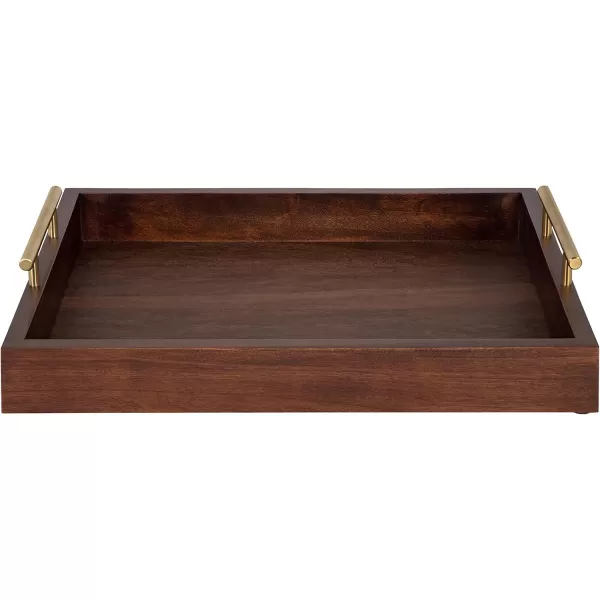 Kate and Laurel Lipton Decorative Tray with Polished Gold Metal Handles Soft PinkWalnut Brown