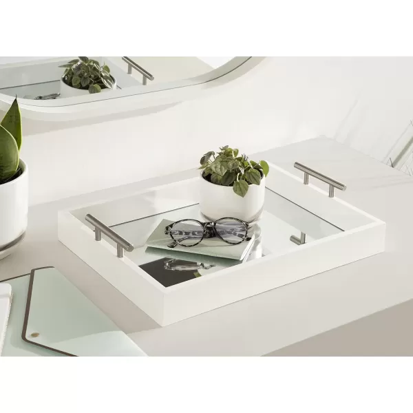 Kate and Laurel Lipton Decorative Tray with Polished Gold Metal Handles Soft PinkWhiteSilver
