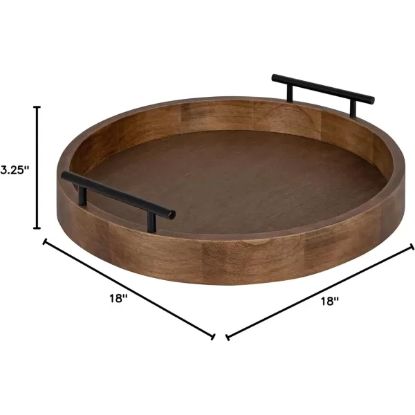 Kate and Laurel Lipton MidCentury Modern Round Wooden Tray 155quot Diameter Dark Walnut Brown with Gold Handles Decorative Accent Tray for Storage and DisplayNatural