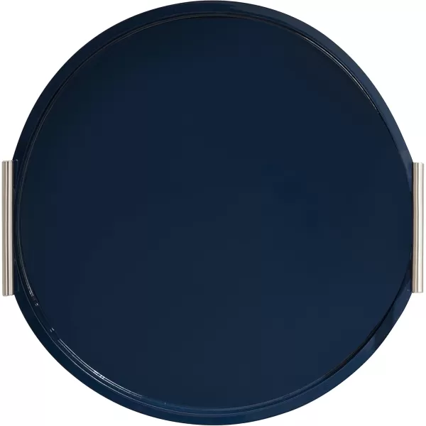 Kate and Laurel Lipton MidCentury Modern Round Wooden Tray 155quot Diameter Dark Walnut Brown with Gold Handles Decorative Accent Tray for Storage and DisplayNavy BlueSilver