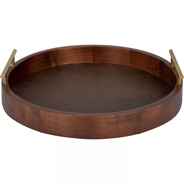 Kate and Laurel Lipton MidCentury Modern Round Wooden Tray 155quot Diameter Dark Walnut Brown with Gold Handles Decorative Accent Tray for Storage and DisplayWalnut Brown