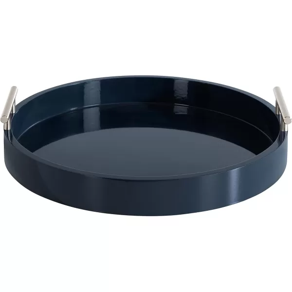 Kate and Laurel Lipton MidCentury Modern Round Wooden Tray 155quot Diameter Dark Walnut Brown with Gold Handles Decorative Accent Tray for Storage and DisplayNavy BlueSilver