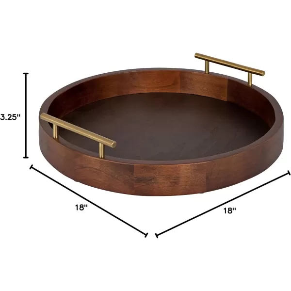 Kate and Laurel Lipton MidCentury Modern Round Wooden Tray 155quot Diameter Dark Walnut Brown with Gold Handles Decorative Accent Tray for Storage and DisplayWalnut Brown