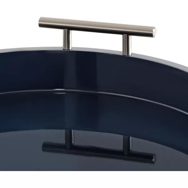 Kate and Laurel Lipton MidCentury Modern Round Wooden Tray 155quot Diameter Dark Walnut Brown with Gold Handles Decorative Accent Tray for Storage and DisplayNavy BlueSilver