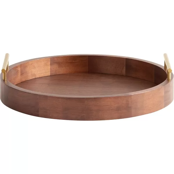 Kate and Laurel Lipton MidCentury Modern Round Wooden Tray 155quot Diameter Dark Walnut Brown with Gold Handles Decorative Accent Tray for Storage and DisplayWalnut BrownGold