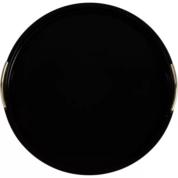 Kate and Laurel Lipton MidCentury Modern Round Wooden Tray 155quot Diameter Dark Walnut Brown with Gold Handles Decorative Accent Tray for Storage and DisplayBlack