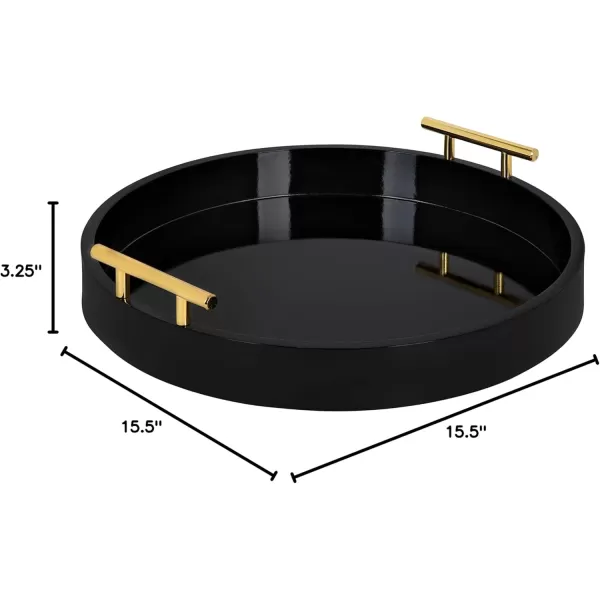 Kate and Laurel Lipton MidCentury Modern Round Wooden Tray 155quot Diameter Dark Walnut Brown with Gold Handles Decorative Accent Tray for Storage and DisplayBlack