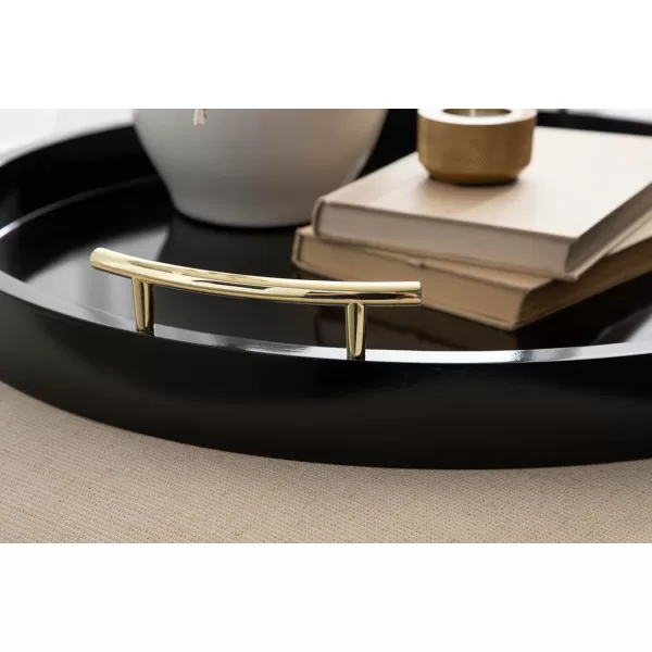 Kate and Laurel Lipton MidCentury Modern Round Wooden Tray 155quot Diameter Dark Walnut Brown with Gold Handles Decorative Accent Tray for Storage and DisplayBlack