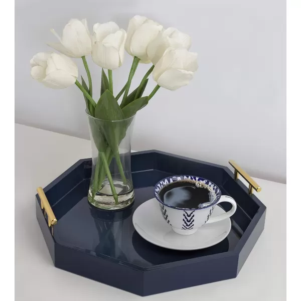 Kate and Laurel Lipton MidCentury Octagon Decorative Tray 18quot x 18quot Gray and Gold Decorative Chic Serving TrayNavy BlueGold