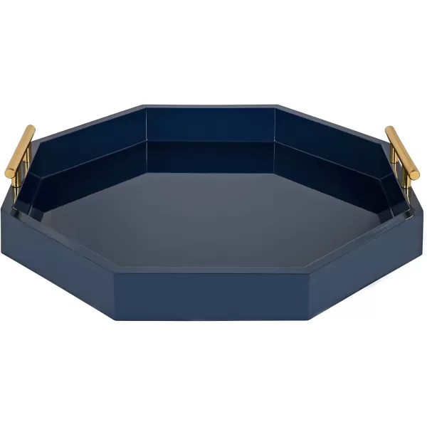 Kate and Laurel Lipton MidCentury Octagon Decorative Tray 18quot x 18quot Gray and Gold Decorative Chic Serving TrayNavy BlueGold
