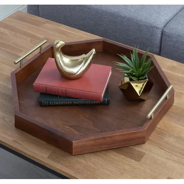 Kate and Laurel Lipton MidCentury Octagon Decorative Tray 18quot x 18quot Gray and Gold Decorative Chic Serving TrayWalnut Brown