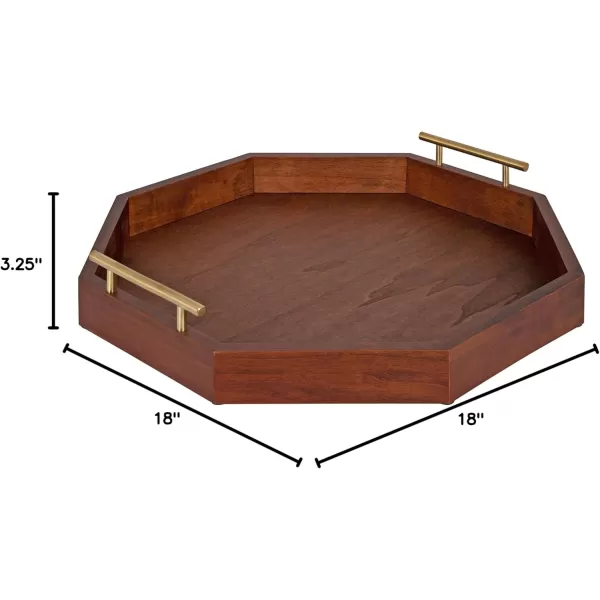 Kate and Laurel Lipton MidCentury Octagon Decorative Tray 18quot x 18quot Gray and Gold Decorative Chic Serving TrayWalnut Brown