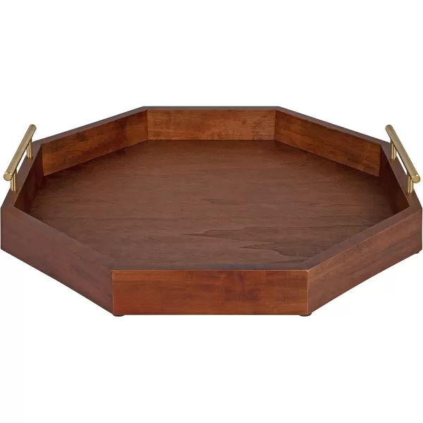 Kate and Laurel Lipton MidCentury Octagon Decorative Tray 18quot x 18quot Gray and Gold Decorative Chic Serving TrayWalnut Brown