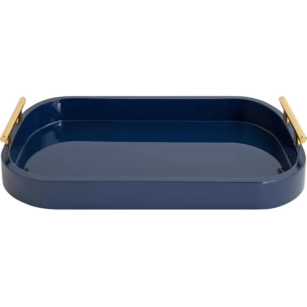 Kate and Laurel Lipton MidCentury Rectangle Wood Tray 10quot x 18 Walnut Brown and Gold Decorative Accent with Rounded EdgesNavy Blue