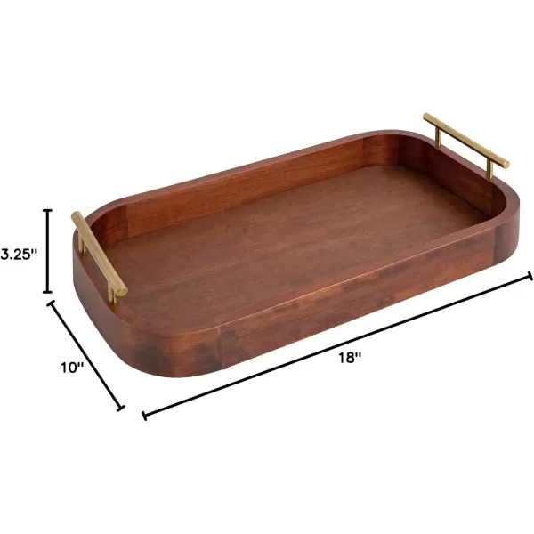 Kate and Laurel Lipton MidCentury Rectangle Wood Tray 10quot x 18 Walnut Brown and Gold Decorative Accent with Rounded EdgesWalnut Brown