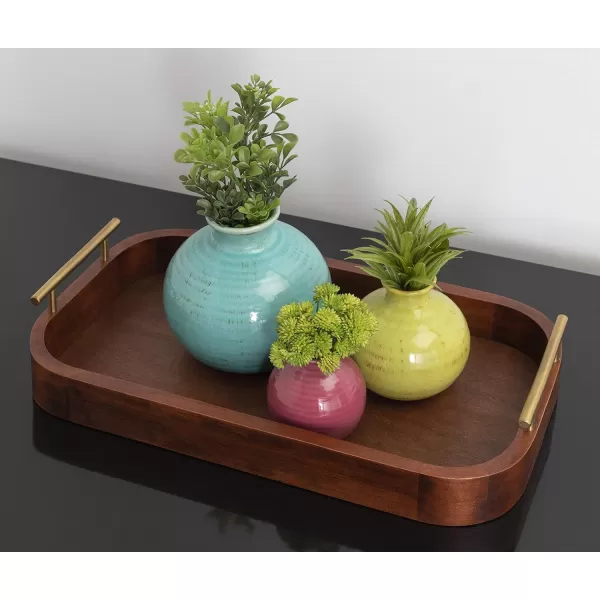 Kate and Laurel Lipton MidCentury Rectangle Wood Tray 10quot x 18 Walnut Brown and Gold Decorative Accent with Rounded EdgesWalnut Brown