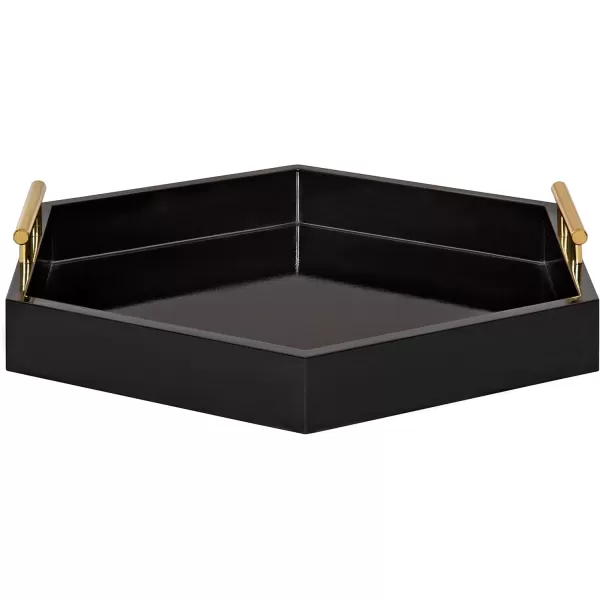 Kate and Laurel Lipton Modern Hexagon Decorative Tray 18quot x 18quot Black with Gold Metal HandlesBlackGold