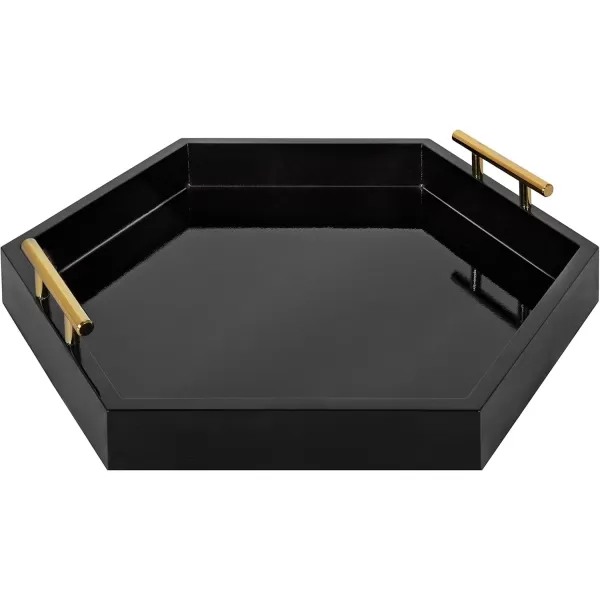 Kate and Laurel Lipton Modern Hexagon Decorative Tray 18quot x 18quot Black with Gold Metal HandlesBlackGold