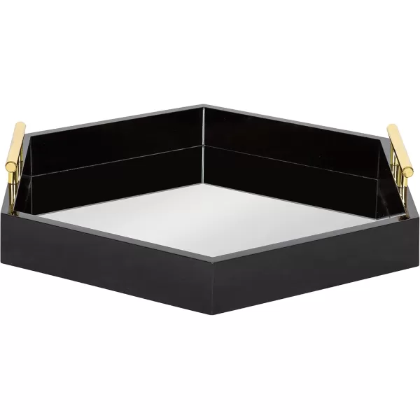 Kate and Laurel Lipton Modern Hexagon Decorative Tray 18quot x 18quot Black with Gold Metal HandlesBlackMirror