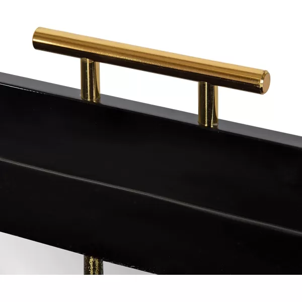 Kate and Laurel Lipton Modern Hexagon Decorative Tray 18quot x 18quot Black with Gold Metal HandlesBlackMirror