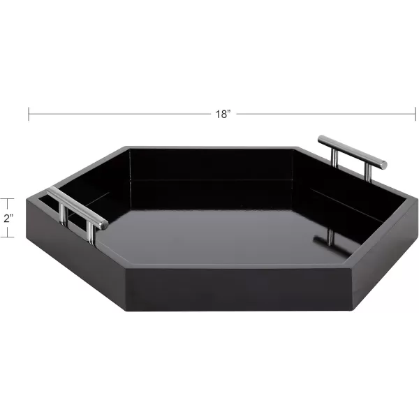 Kate and Laurel Lipton Modern Hexagon Decorative Tray 18quot x 18quot Black with Gold Metal HandlesBlackSilver