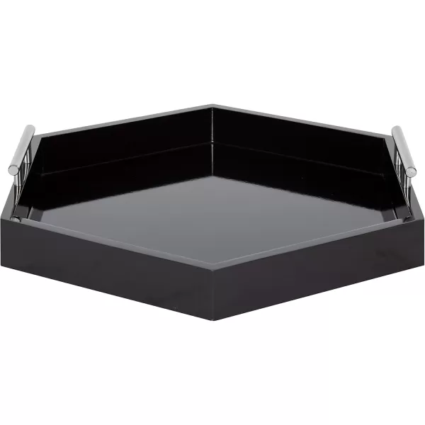 Kate and Laurel Lipton Modern Hexagon Decorative Tray 18quot x 18quot Black with Gold Metal HandlesBlackSilver