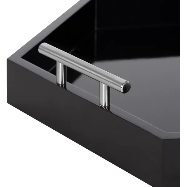 Kate and Laurel Lipton Modern Hexagon Decorative Tray 18quot x 18quot Black with Gold Metal HandlesBlackSilver