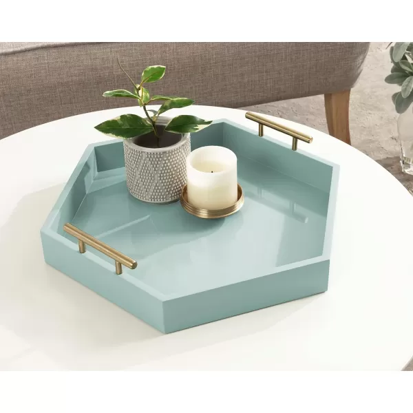 Kate and Laurel Lipton Modern Hexagon Decorative Tray 18quot x 18quot Black with Gold Metal HandlesBlue