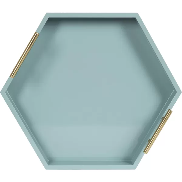 Kate and Laurel Lipton Modern Hexagon Decorative Tray 18quot x 18quot Black with Gold Metal HandlesBlue