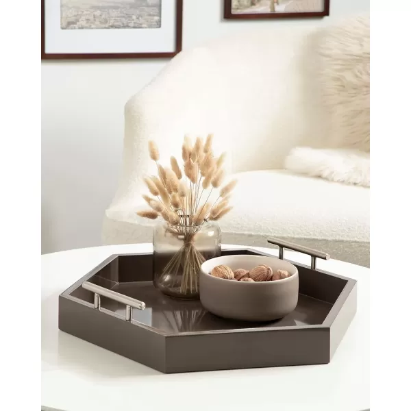 Kate and Laurel Lipton Modern Hexagon Decorative Tray 18quot x 18quot Black with Gold Metal HandlesBrown