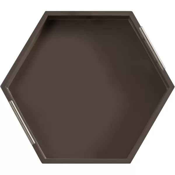 Kate and Laurel Lipton Modern Hexagon Decorative Tray 18quot x 18quot Black with Gold Metal HandlesBrown