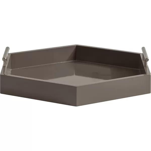 Kate and Laurel Lipton Modern Hexagon Decorative Tray 18quot x 18quot Black with Gold Metal HandlesBrown