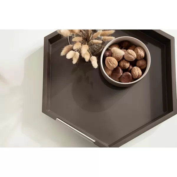 Kate and Laurel Lipton Modern Hexagon Decorative Tray 18quot x 18quot Black with Gold Metal HandlesBrown