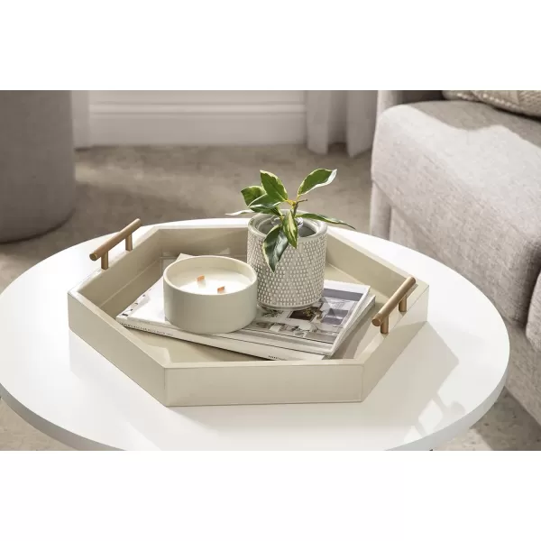 Kate and Laurel Lipton Modern Hexagon Decorative Tray 18quot x 18quot Black with Gold Metal HandlesBrownGold