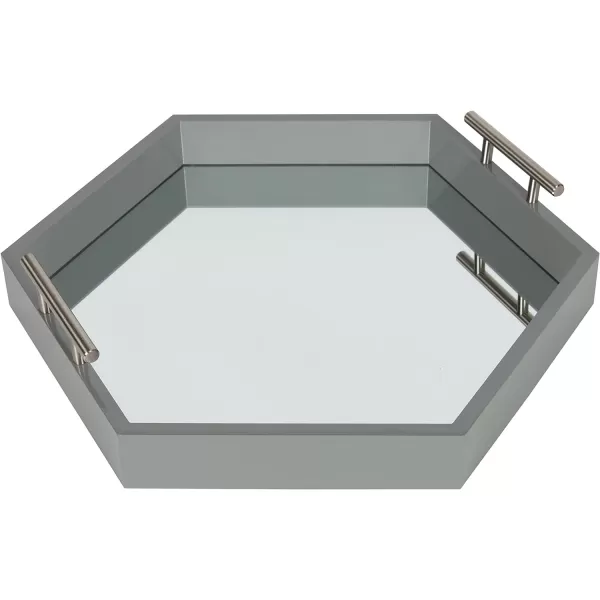 Kate and Laurel Lipton Modern Hexagon Decorative Tray 18quot x 18quot Black with Gold Metal HandlesGray