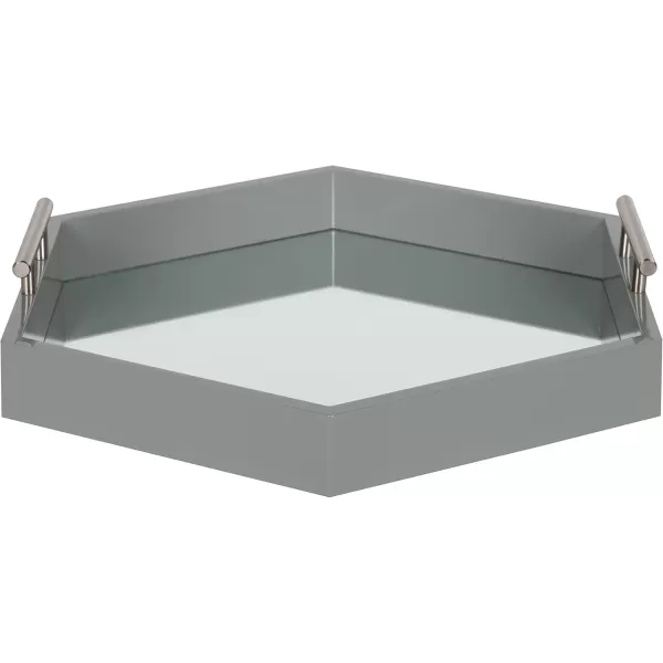 Kate and Laurel Lipton Modern Hexagon Decorative Tray 18quot x 18quot Black with Gold Metal HandlesGray