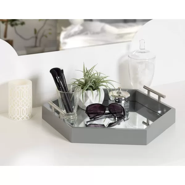 Kate and Laurel Lipton Modern Hexagon Decorative Tray 18quot x 18quot Black with Gold Metal HandlesGray