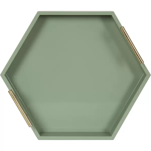 Kate and Laurel Lipton Modern Hexagon Decorative Tray 18quot x 18quot Black with Gold Metal HandlesGreenGold
