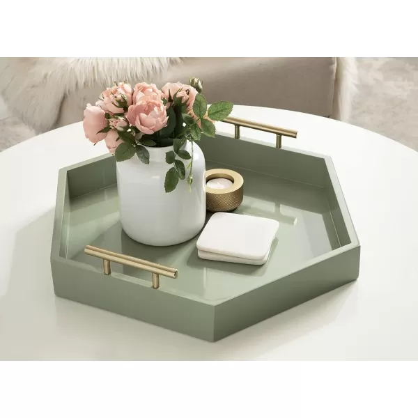 Kate and Laurel Lipton Modern Hexagon Decorative Tray 18quot x 18quot Black with Gold Metal HandlesGreenGold