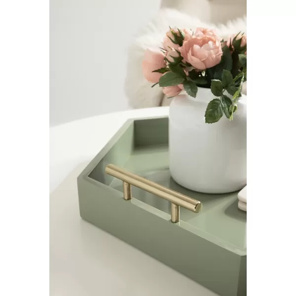 Kate and Laurel Lipton Modern Hexagon Decorative Tray 18quot x 18quot Black with Gold Metal HandlesGreenGold